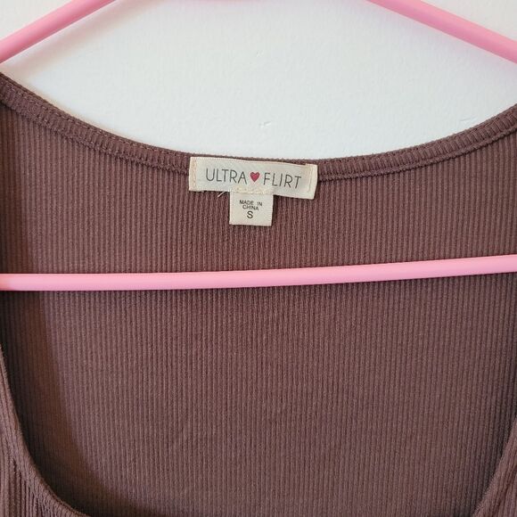 Ultra Flirt Ribbed Bodycon Dress Square Neck Purple Brown Casual Soft Girl Small - Picture 9 of 10